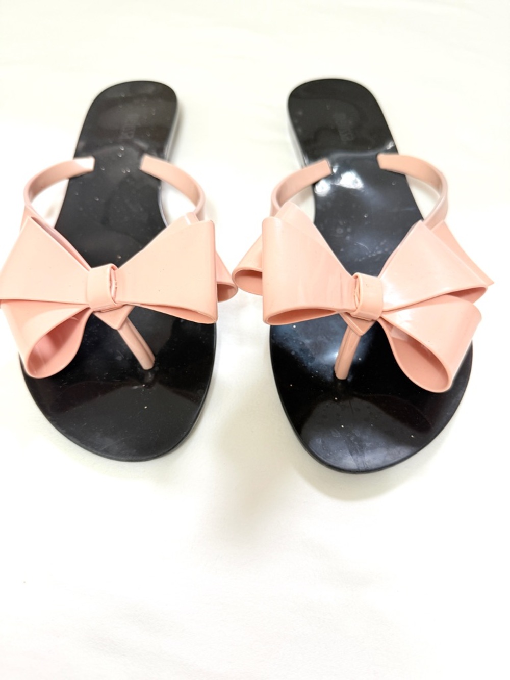 Melissa Bow Jelly Flip Flops Blush Pink Black Sandals Women Size 9